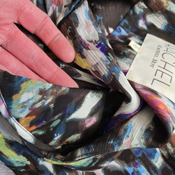 RACHEL ROY Watercolour Patterned Semi Sheer Lightweight Belted Dress. Size M - Picture 13 of 13